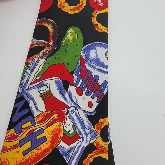 Next Exit Tie BBQ Colorful Fun Novelty Tie - Cookout Fast Food Burger Soda Fries - Picture 3 of 8